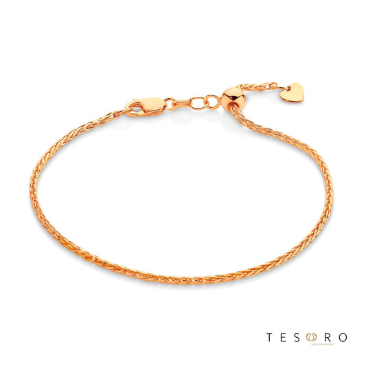 Penne Adjustable Rose Gold 1.7mm Magic Wheat Link Bracelet, 18cm Length