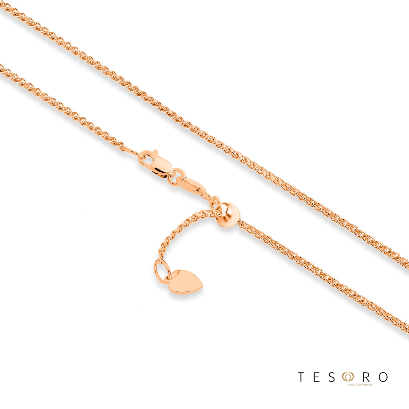 Trezzo 1.2mm Round Diamond Cut Magic Wheat Link Adjustable Chain, 50cm