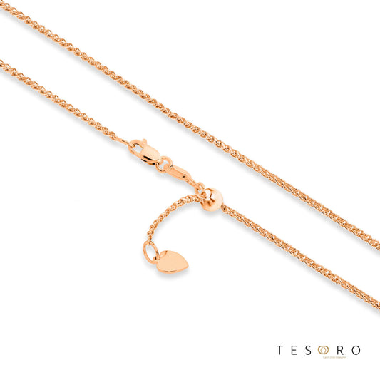 Trezzo 1.2mm Round Diamond Cut Magic Wheat Link Adjustable Chain, 60cm