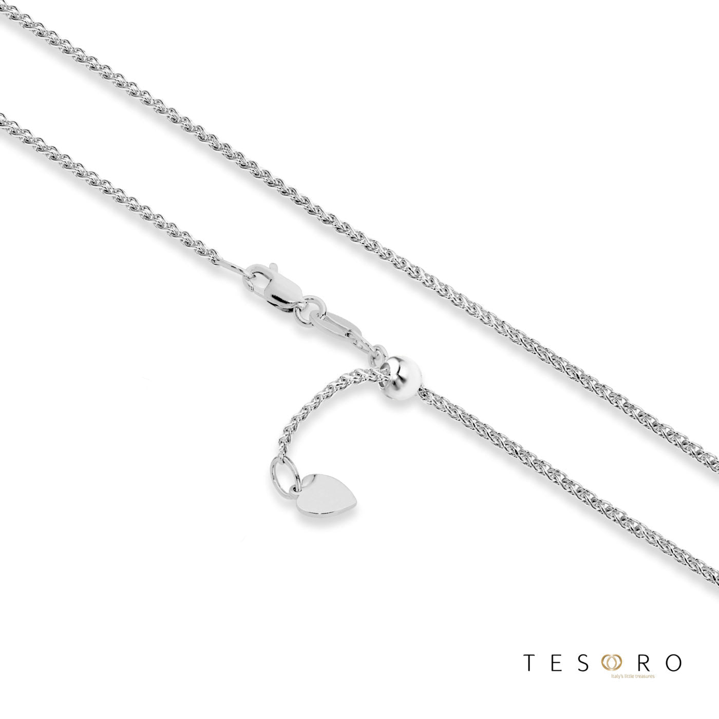Trezzo 1.2mm Round Diamond Cut Magic Wheat Link Adjustable Chain, 50cm