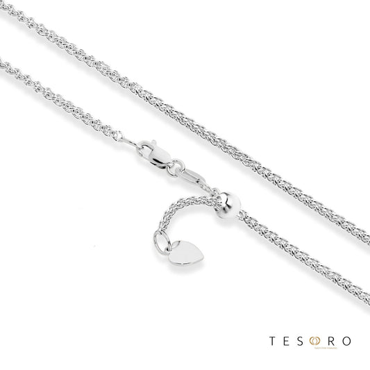 Mare 1.7mm Round Diamond Cut Magic Wheat Link Adjustable Chain, 50cm